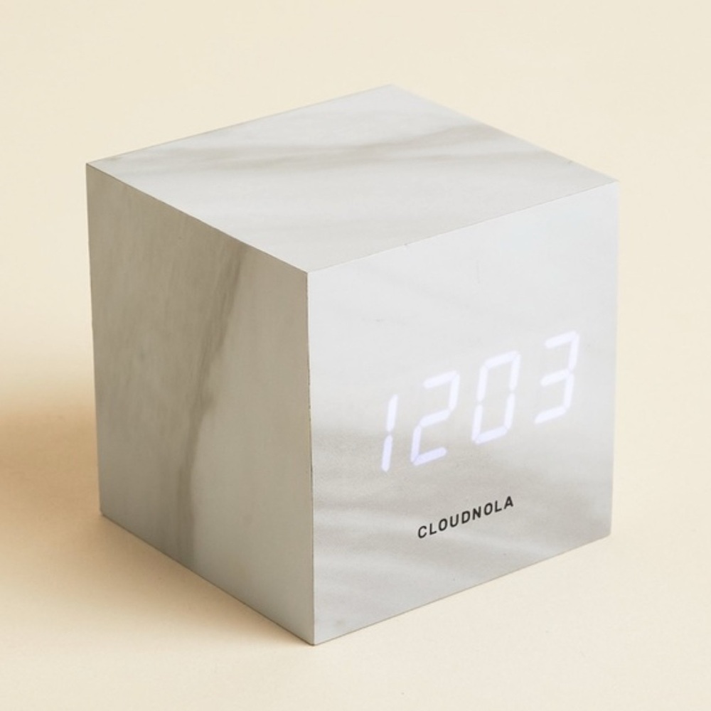 Cloudnola White Cube Marble Colored Clock, Temperature, Calendar, 12/24 hour
